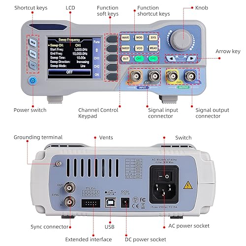 Vista 9 de Koolertron DDS Contador de generador de señal, pantalla de 2.4 pulgadas, medidor de frecuencia de generador de onda arbitraria de doble canal