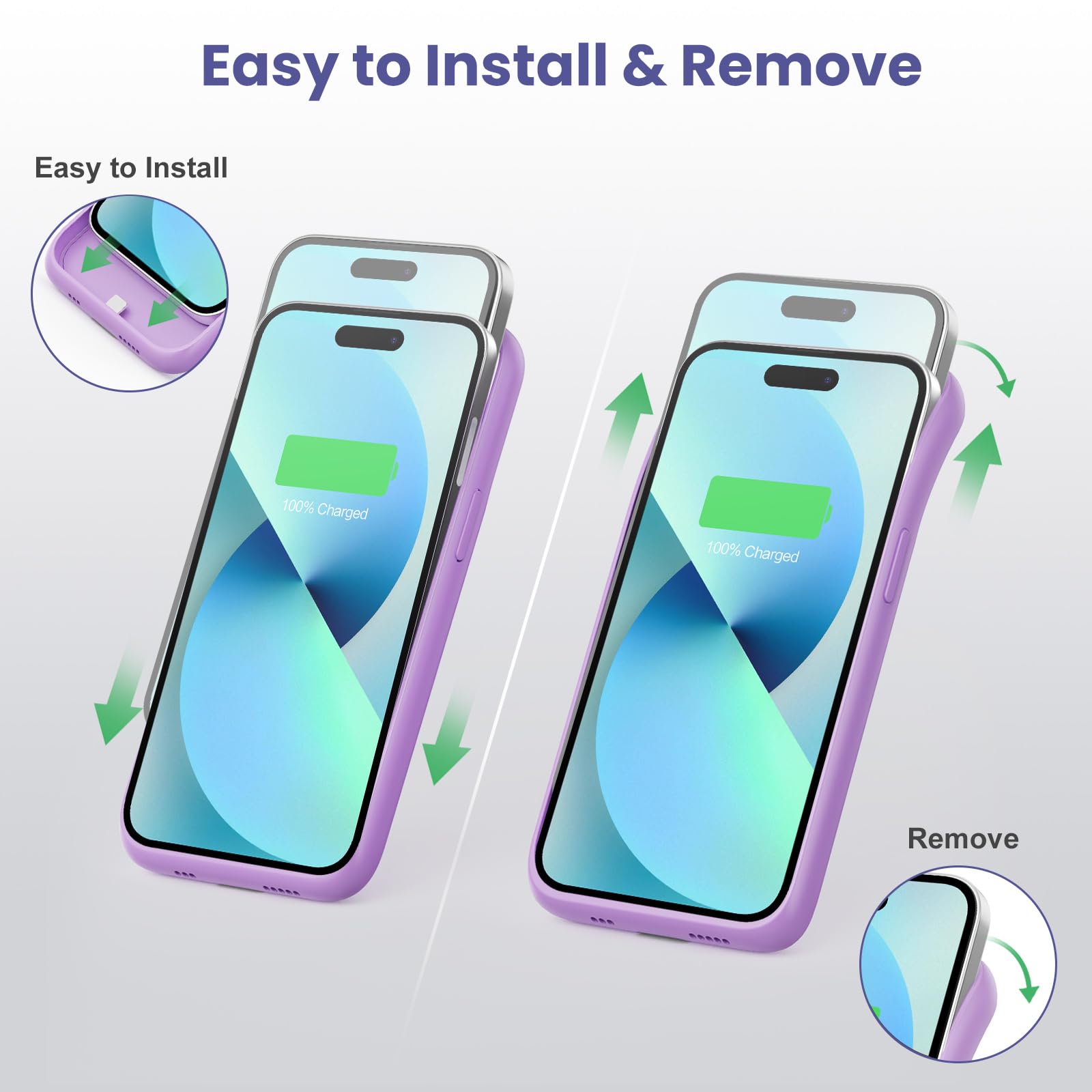 Funda Batería para iPhone 12 Pro Max/13 Pro Max/14 Pro Max/14 Plus (6,7"), 8600mAh Funda Cargador Portatil Carcasa de Carga Protectora Portátil, Carcasa Recargable de Carga Extendida - Morado