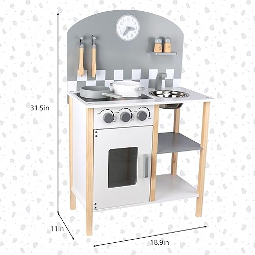 Miniatura 4 de WOODENFUN Juego de cocina de madera para niños pequeños, regalo de cocina de juguete para niños y niñas, a partir de 3 años, dimensiones 32 pulgadas
