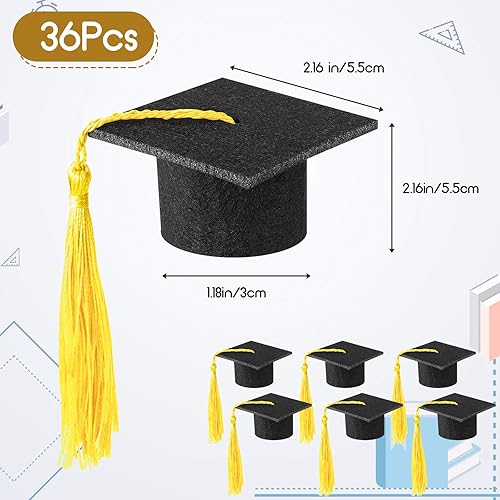 Miniatura 2 de Geiserailie 36 mini gorras de graduación 2024 con borlas para botellas de vino de graduación (gorra negra con borla dorada)