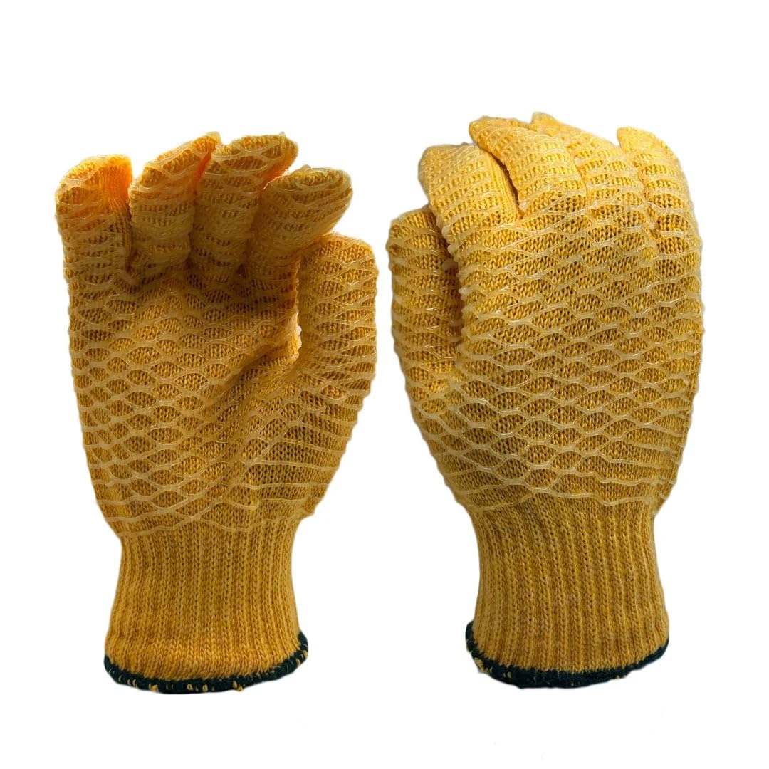 S-0319CC Heavyweight 7 Gauge String Knit Work Gloves with Reversible Honeycomb Grip, High-Visibility Orange Liner (12 Pair)