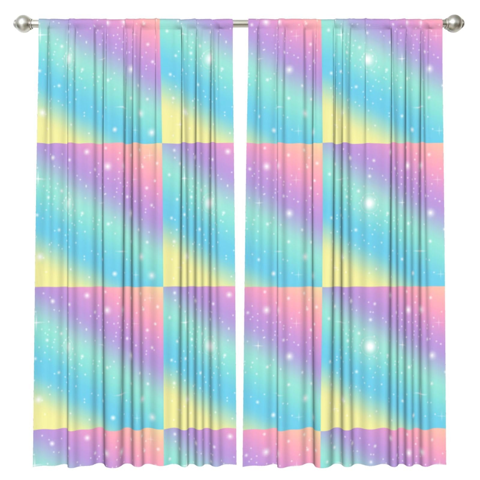 InOmak Rainbow Pastel, 2 Panels Window Curtains 52 x 84 Inch Blackout Curtains for Living Room Bedroom