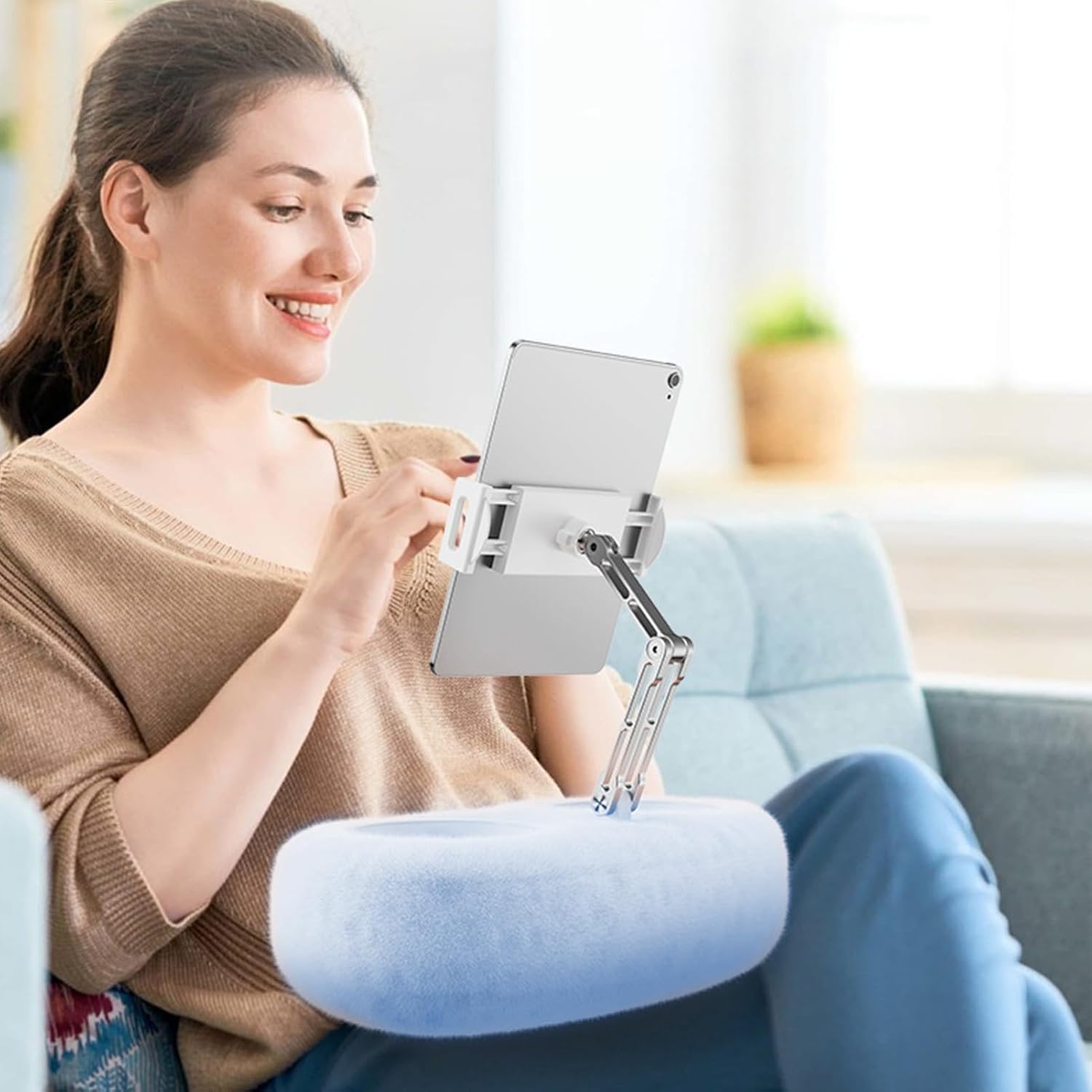 タブレットピロースタンド,デスクトップスマートフォンマウント - 伸縮式多目的スタンド 回転ホルダー 化粧台 ベッド ソファ 机対応