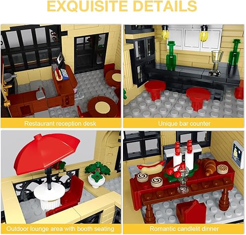 Miniatura 4 de City Restaurant - Juego de construcción de arquitectura con luz LED, compatible con las principales marcas, kit de modelo MOC City House Street