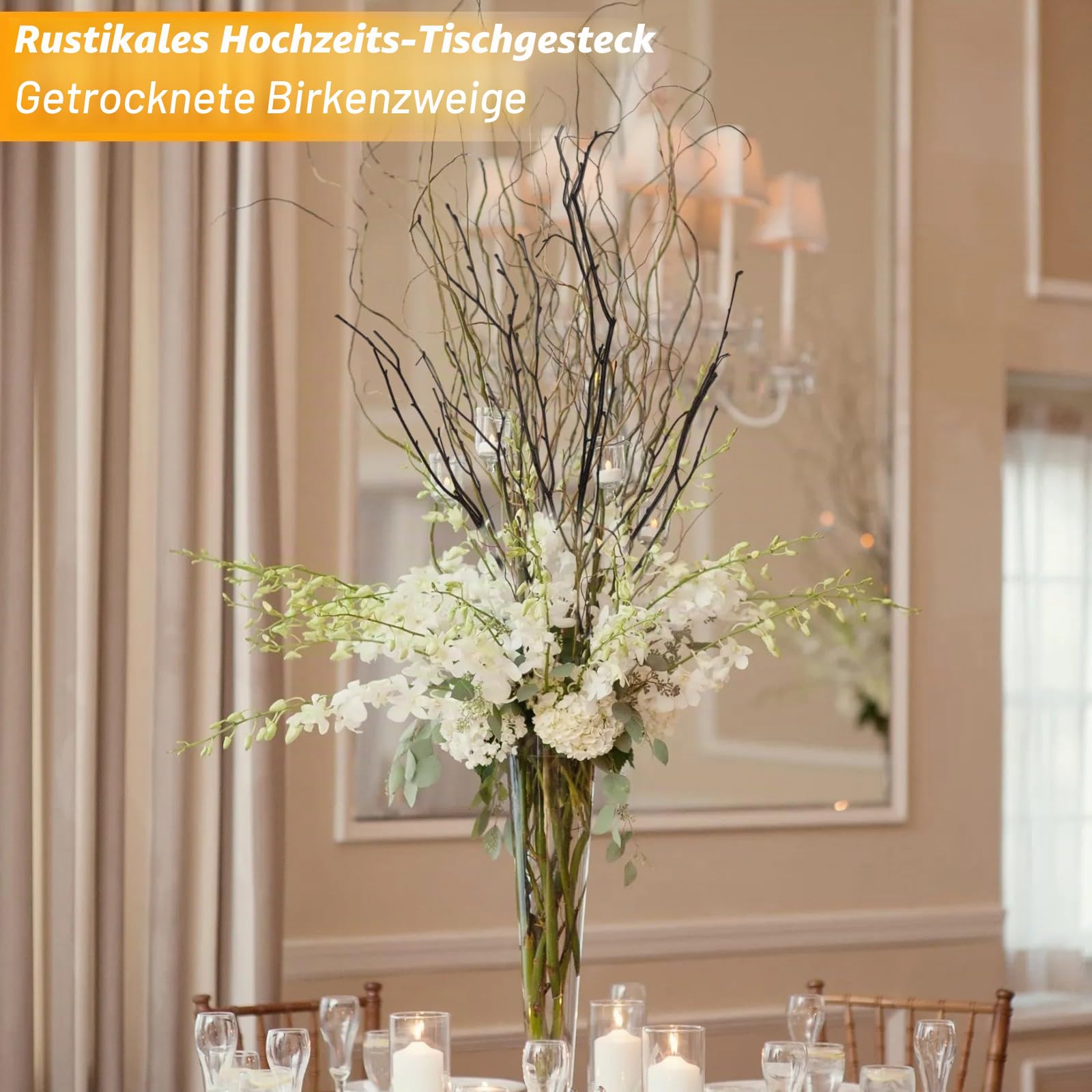 30 Stück echte getrocknete Birkenzweige – 43,2 cm dekorative 100% natürliche Birkenzweige für Ostervasen, lockige Weidenzweige, DIY, Blumenarrangement, Zweigkranz, Tafelaufsatz, rustikale