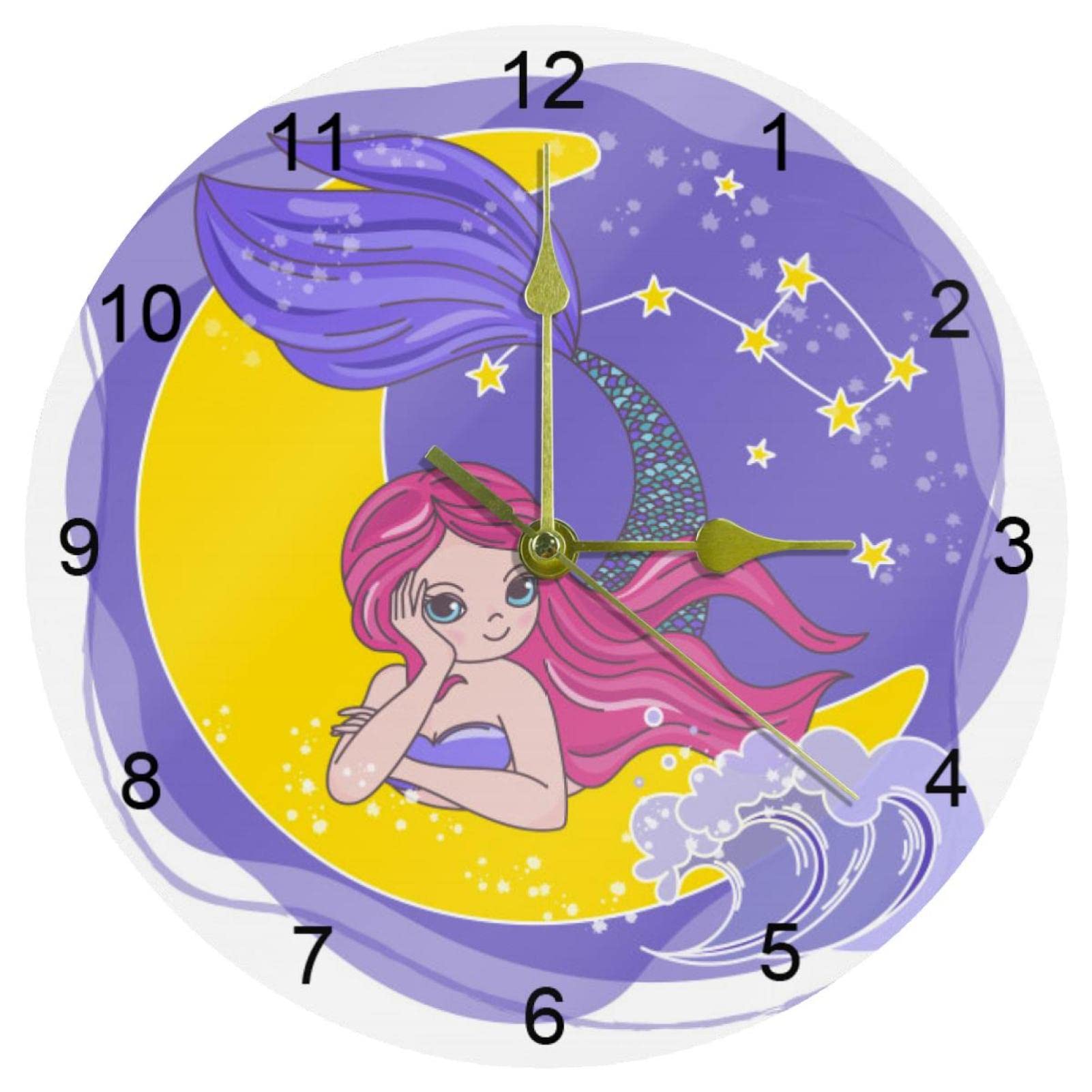 Horloge murale lune et sirène silencieuse 25,4 cm avec grands chiffres arabes