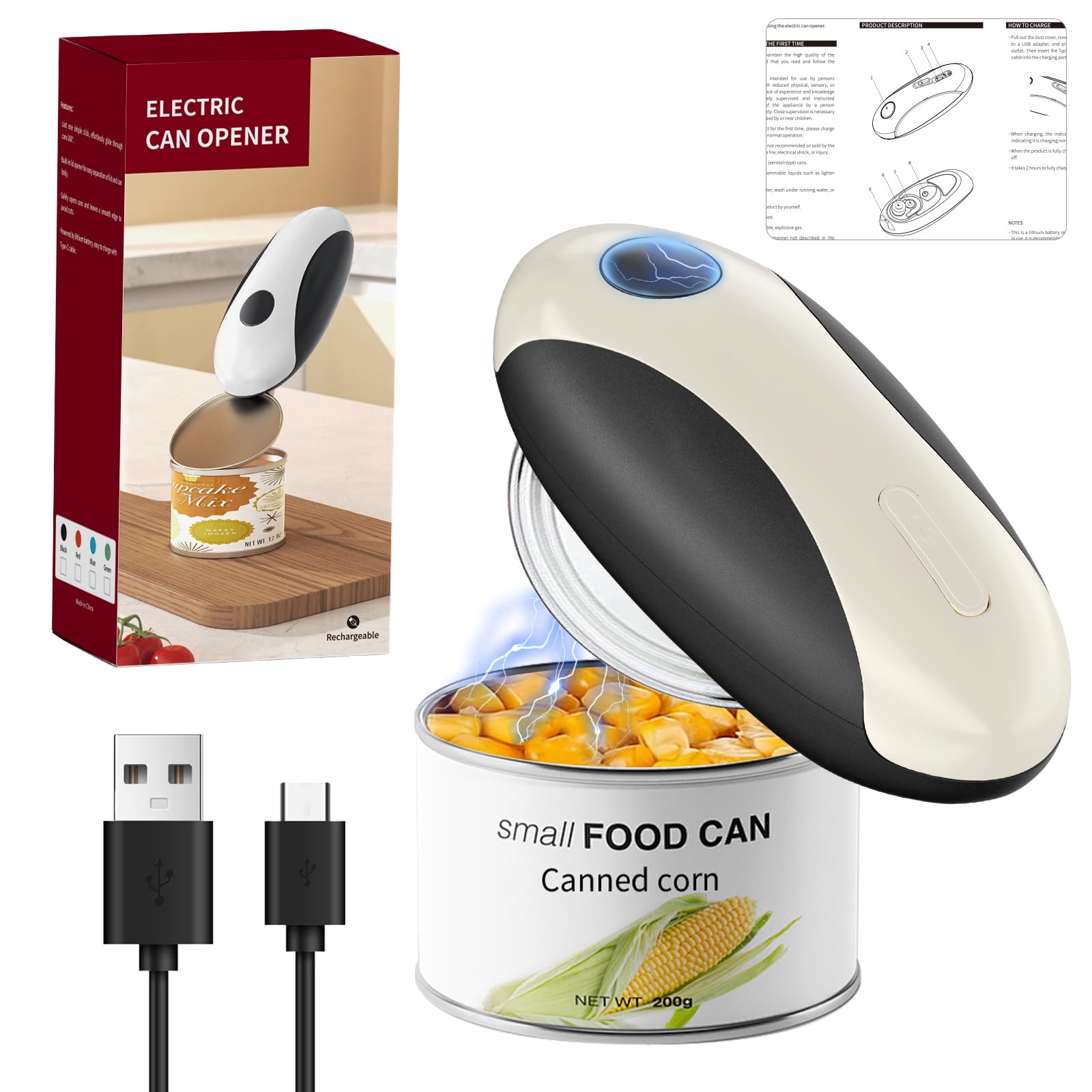 Pawfly Ouvre-Boîte Électrique Rechargeable avec Porte-Couvercle Magnétique, Ouvre-Boîte Automatique sans Fil One-Touch pour Mains Arthritiques, Utilisation Mains Libres, Ouvre-Boîte à Bords Lisses