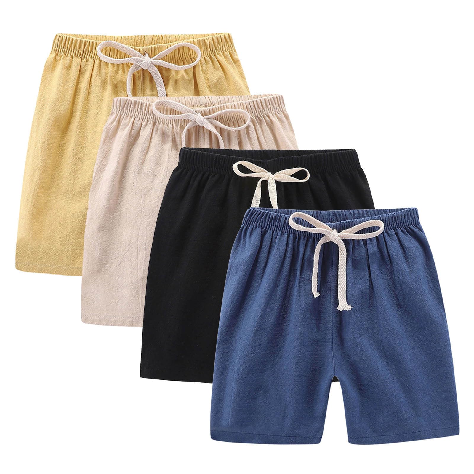 Confezione da 4 pantaloncini estivi in cotone e lino, con elastico in vita, casual, leggeri, per bambini e ragazzi