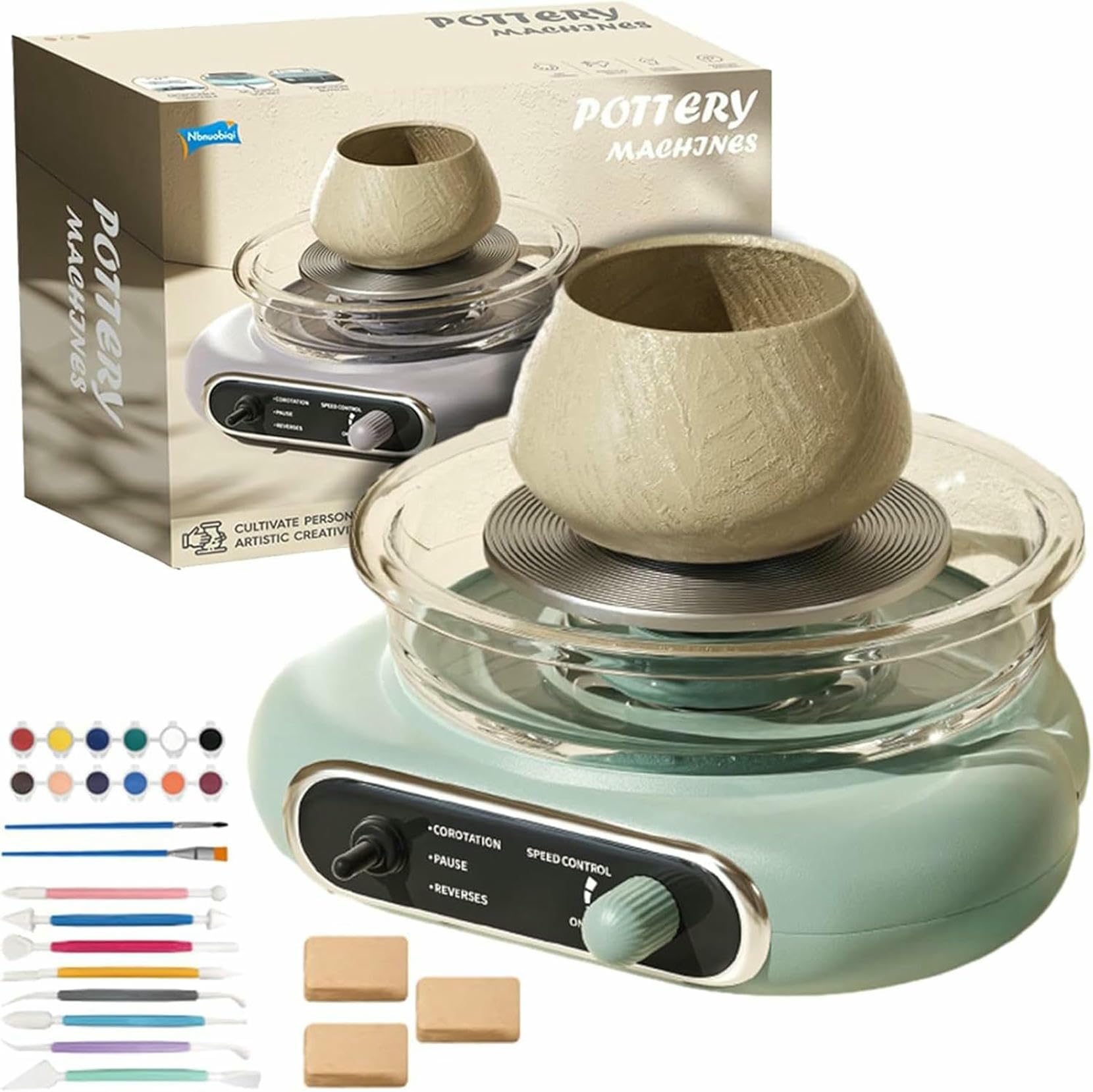 Mini elektryczne koło garncarskie, ceramiczna obrotowa maszyna dla dzieci dorosłych, zestaw narzędzi do formowania z gliną, zestaw rzemieślniczy dla początkujących, domowe studio