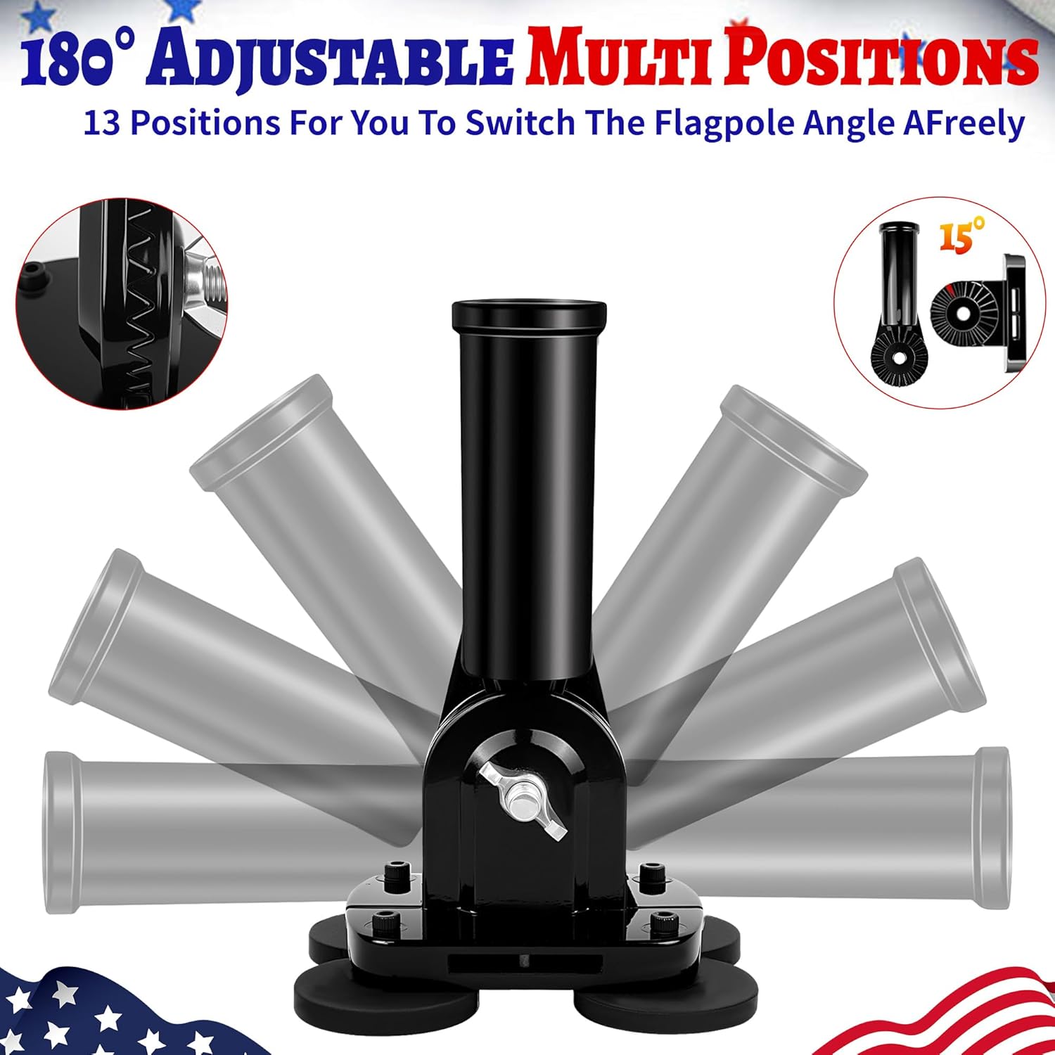 Magnetic RV Flag Pole Holder for 5th Wheel Hitch - Tool-Free Installation, 180° Adjustable Angle, Heavy-Duty & Weatherproof, Compatible with Camper, Trailer Adventures, Truck (1, Black) - Image 3