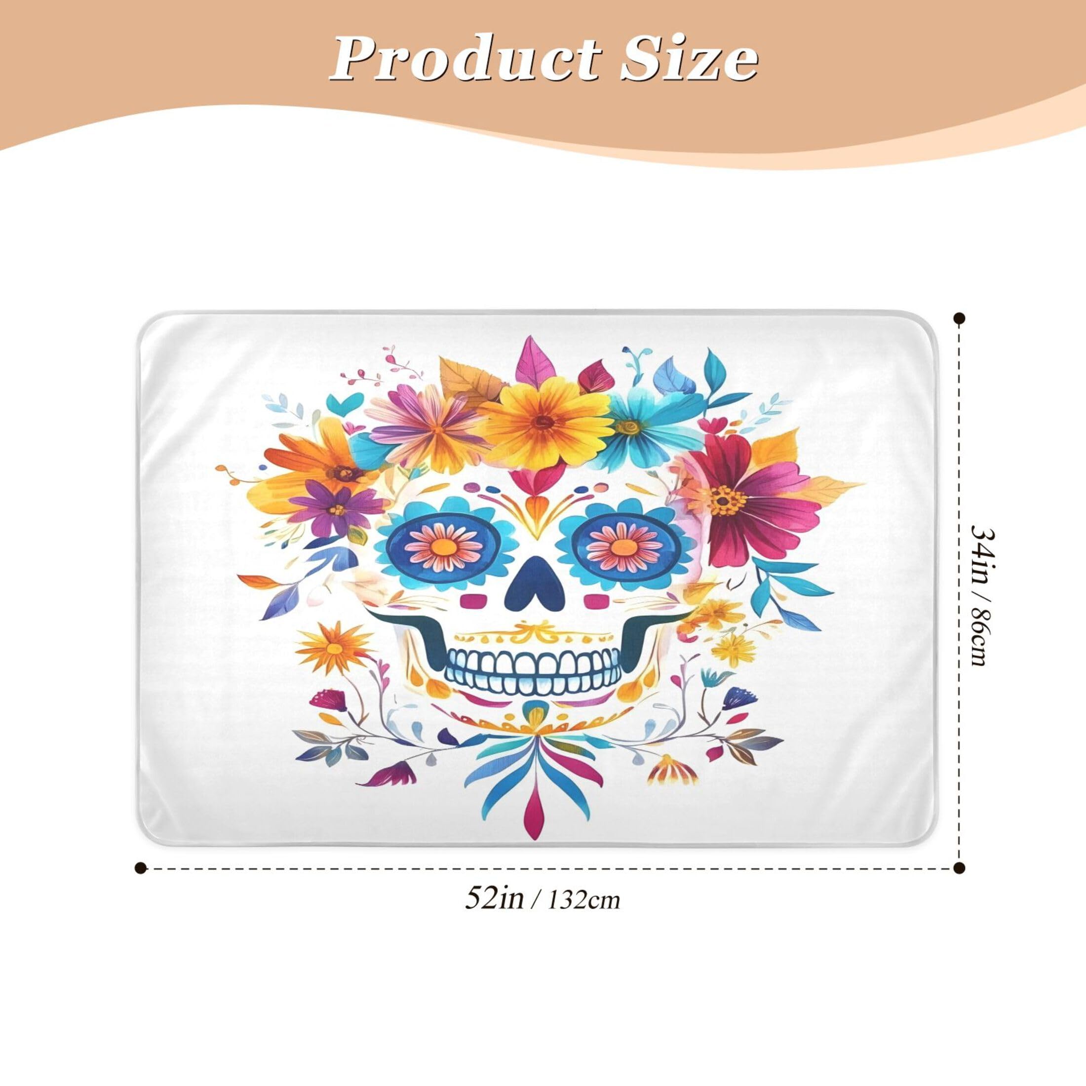 Takiito Watercolor Skull Colorful Flowers Bed Pad Reusable Bed Underpad Washable Waterproof Leak-Proof Quick Dry Incontinence Pee Pad for Toddlers Kids Adults Pets 34x52 in