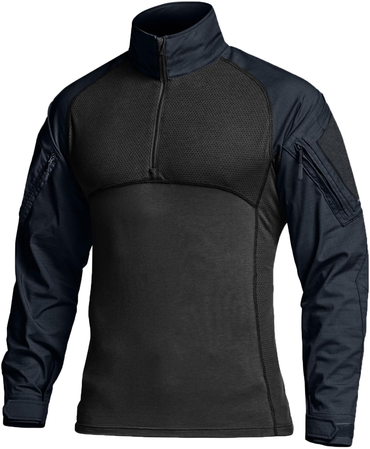 CQR Men's Tactical Combat Shirt, 1/4 Zip Long Sleeve Breathable Military BDU Training Top for Shooting, Hunting, Range Use