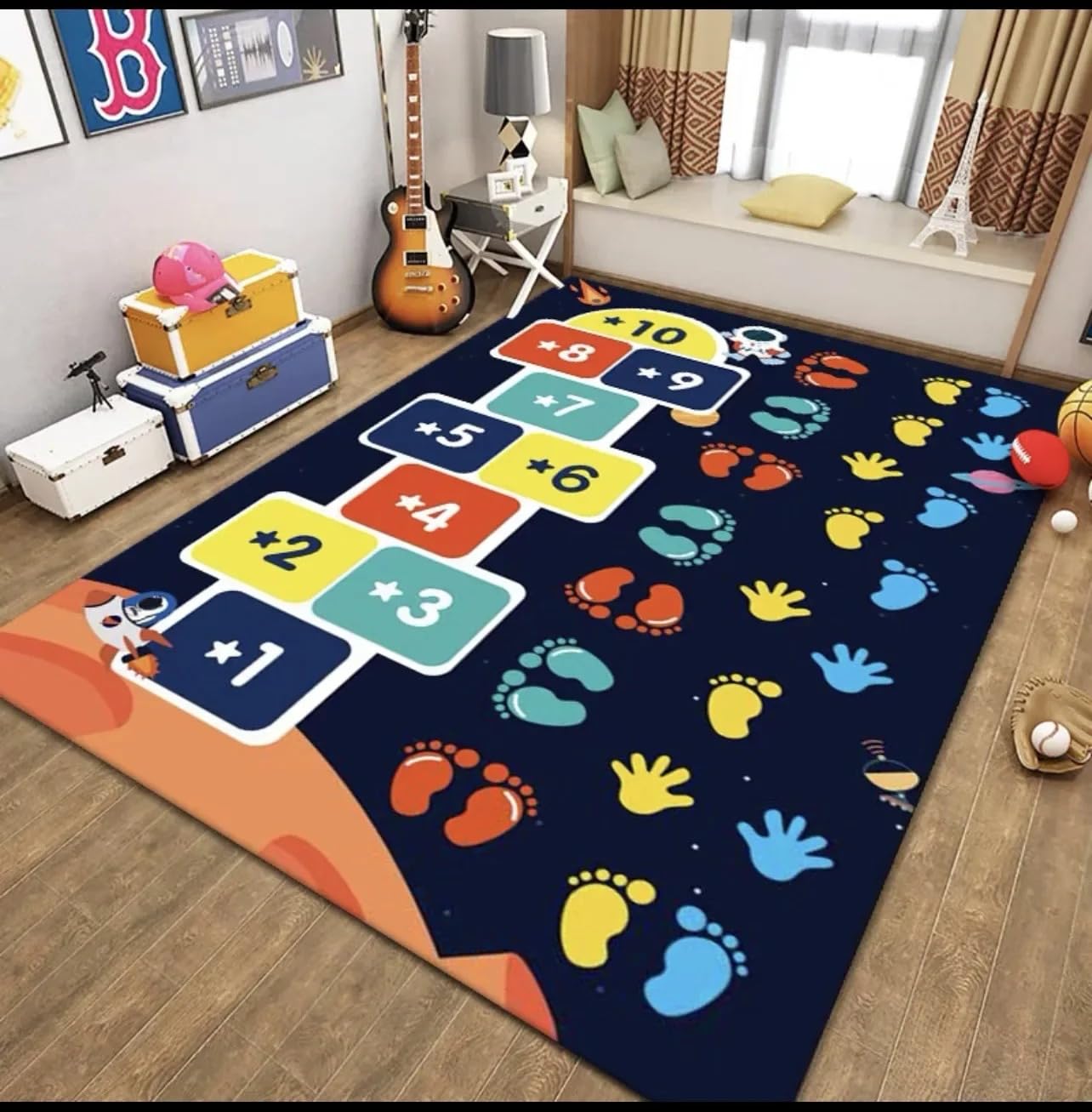 Tapis de marelle de dessin animé bleu antidérapant pour chambre d'enfant, table d'étude, tapis de chaise et de jardin d'enfants, tapis de sol pour jeux d'enfants (200 x 300 cm)