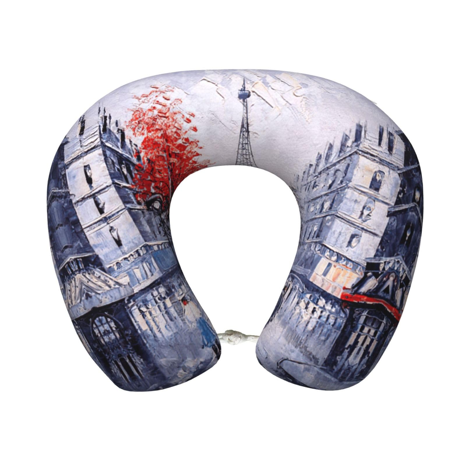 ASFgda U-Shape Memory Foam Paris City Tree Eiffel Tower Art Print Travel Pillow,Neck Support,Washable Cover For Airplane Car Home Office