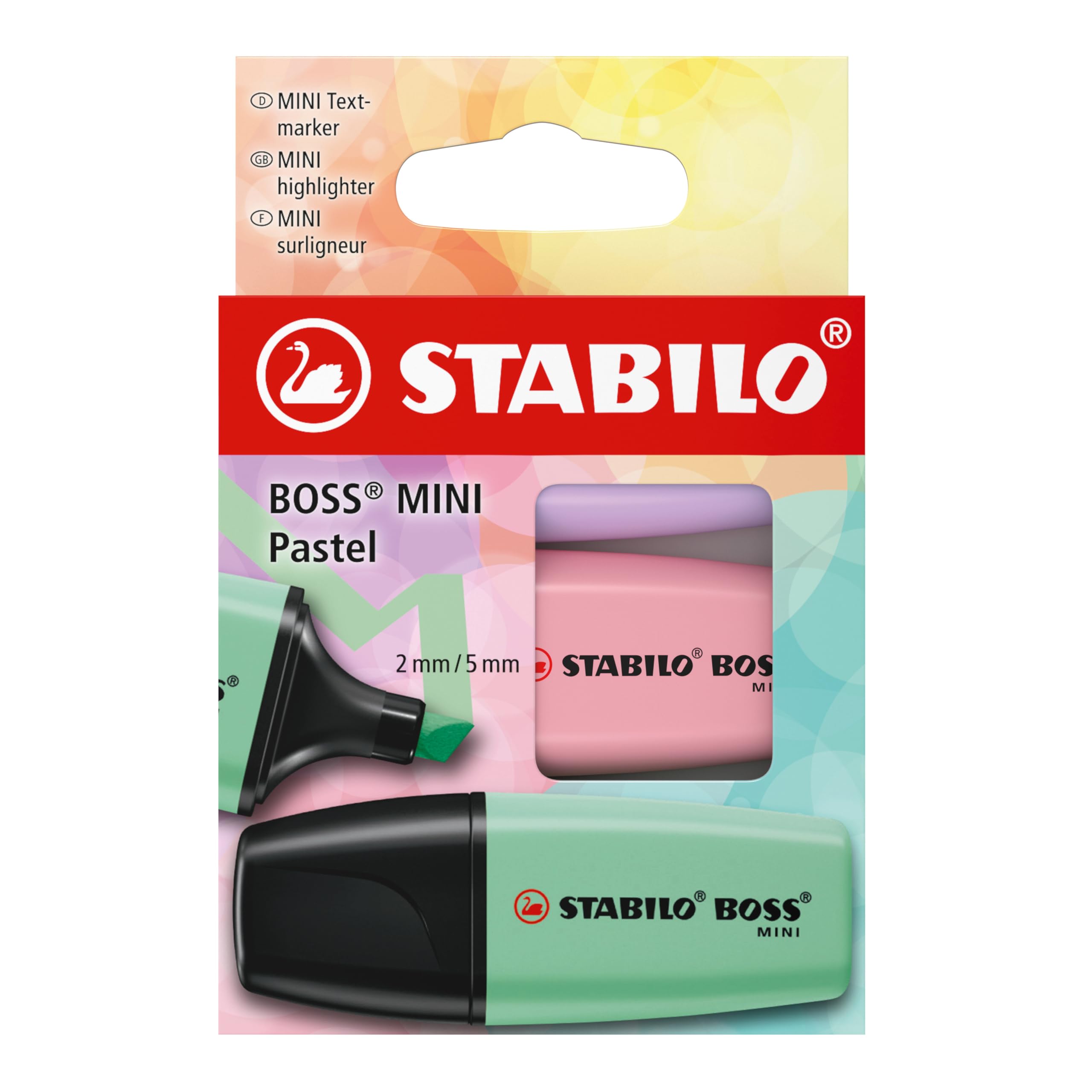 STABILO BOSS MINI Pastel - Highlighter - Pack of 3 - Hint of Mint, Pink Blush, Lilac Haze