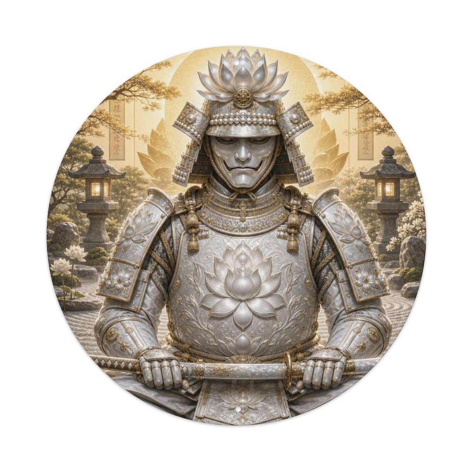 Okngb Style Shadow Pearl White Frontal Meditation Stance Guard Mark Metal Tin Sign Plaque Wall Decor For Cafe, Man Cave, Club Bar, Office, Home Garden Round Metal Poster 8X8inch