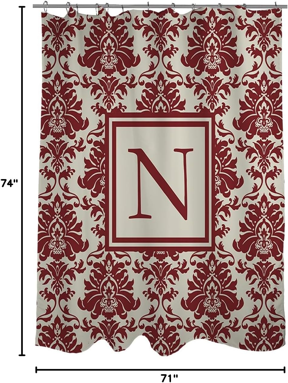 Manual Woodworkers & Weavers Shower Curtain, Monogrammed Letter N, Crimson Damask