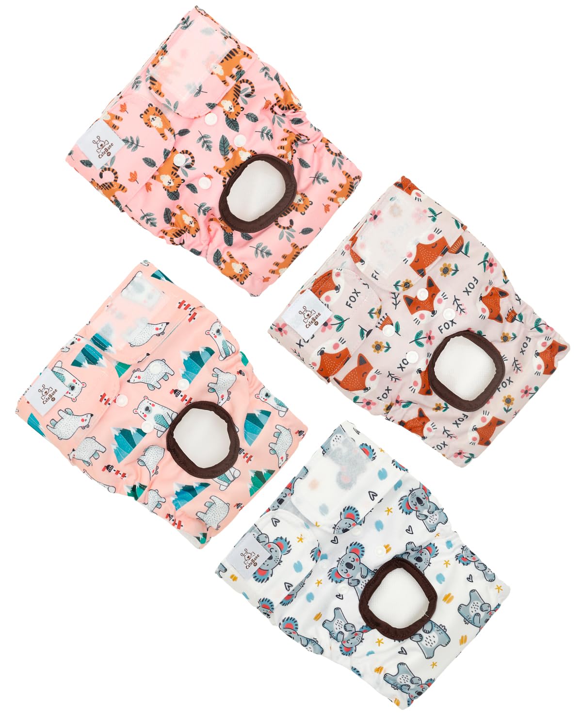 CuteBone Washable Female Dog Diapers 4 Pack Reusable Doggie Heat Diapers for Period FMG07M