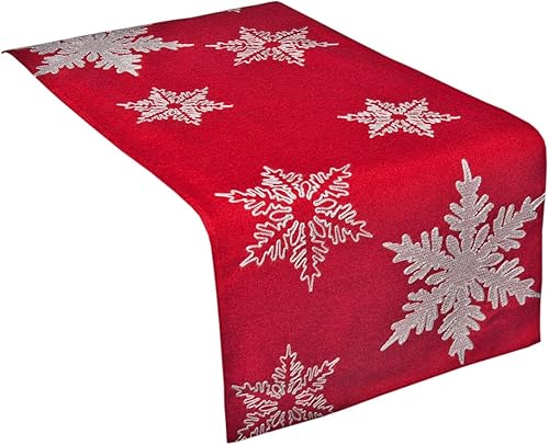 Xia Home Fashions XD17141 - Camino de mesa de Navidad bordado con copos de nieve, 16 x 36 pulgadas, rojo Xia Home Fashions XD17141 - Camino de mesa de Navidad bordado con copos de nieve, 16 x 36 pulgadas, rojo
