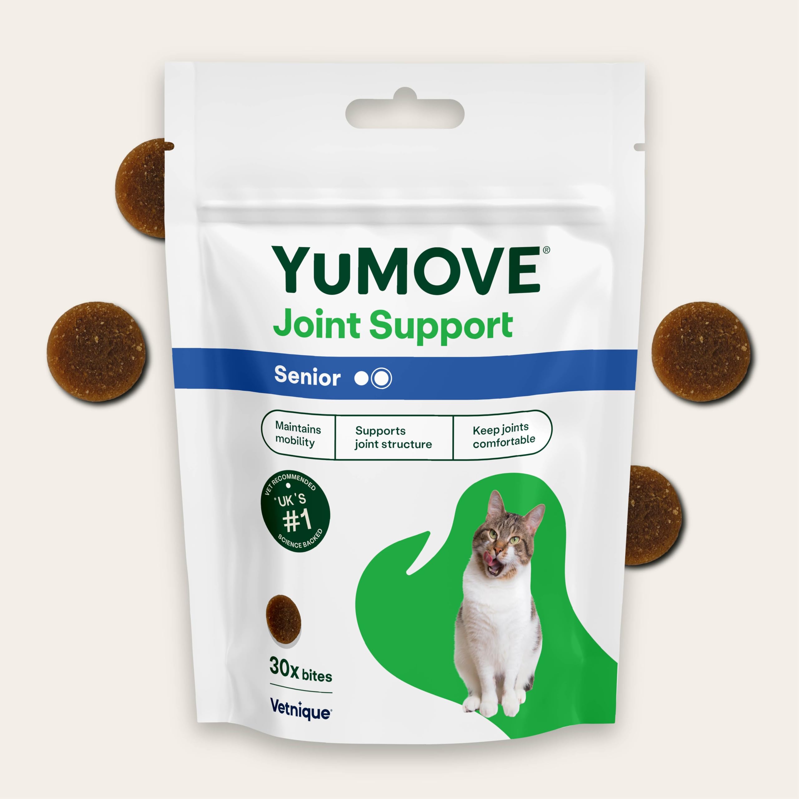 YuMOVE Senior Cat Joint Supplement for Joint Care & Joint Aid, for Older, Stiff Cats with Glucosamine, Chondroitin & Green Lipped Mussel, 30 Bites