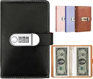 100 Pockets Currency Album with Password Lock Top Grade PU Leather Banknote Collection Book Binder World Paper Money Holders Sleeves for Collector Dollar Bill Cash Storage Collecting Supplies, Black