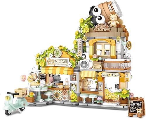 Miniatura 7 de QLT Street View - Mini bloques de construcción para cafetería, MOC, juguetes de construcción creativos de animales lindos para niñas de 6 a 12 años,