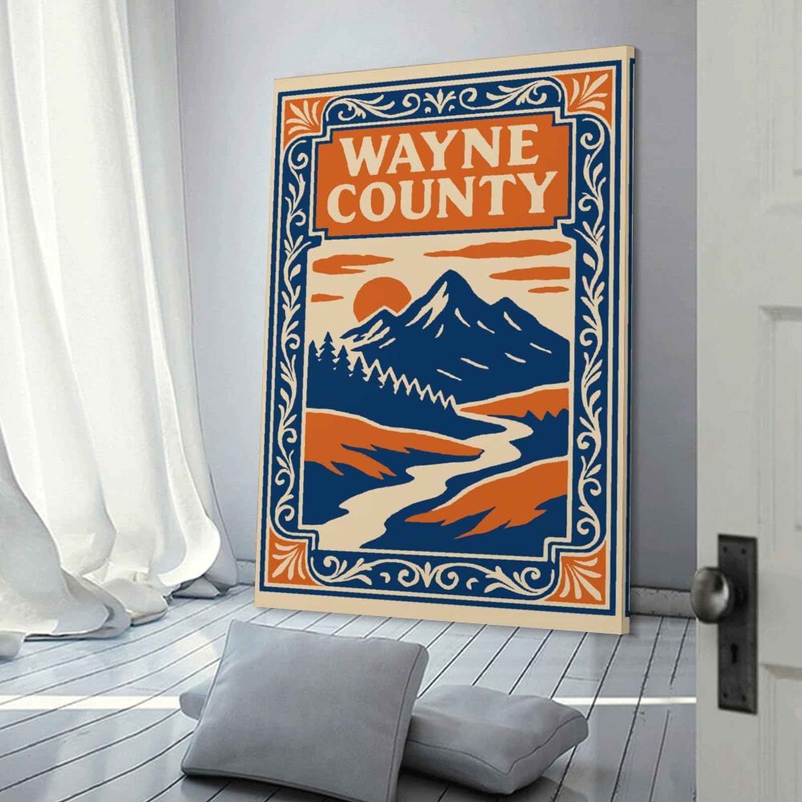 Junmoney Room Decor Wall Art Wayne County Landscape Illustration, 24x36inch(60x90cm), for Flats, Guest Rooms Or Compact Rooms, Wall Decor with Flexible Room Appeal