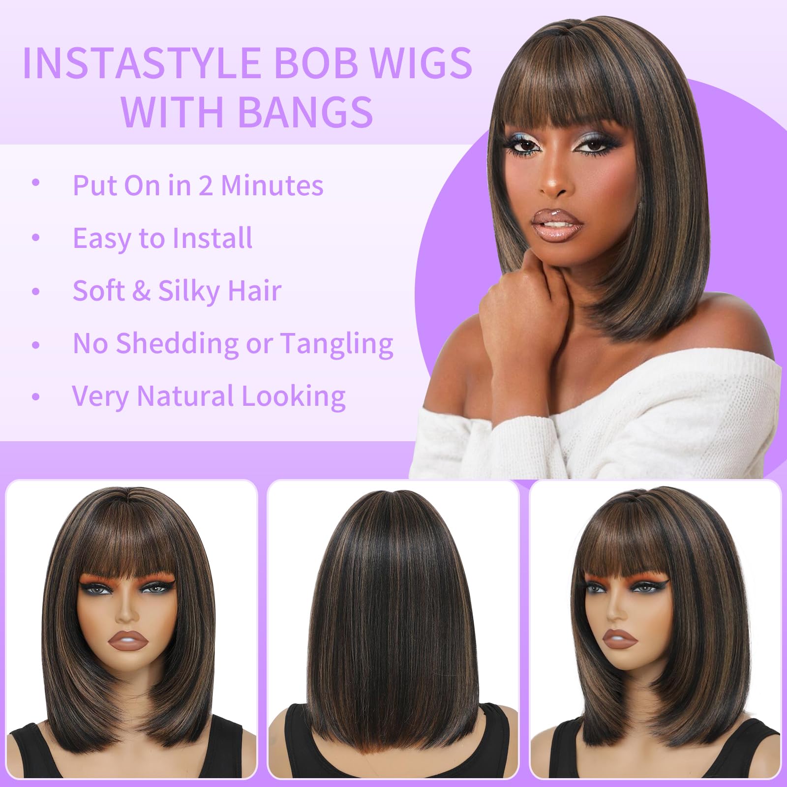 Amazon.com : INSTASTYLE Short Bob Wig with Bangs for Black 