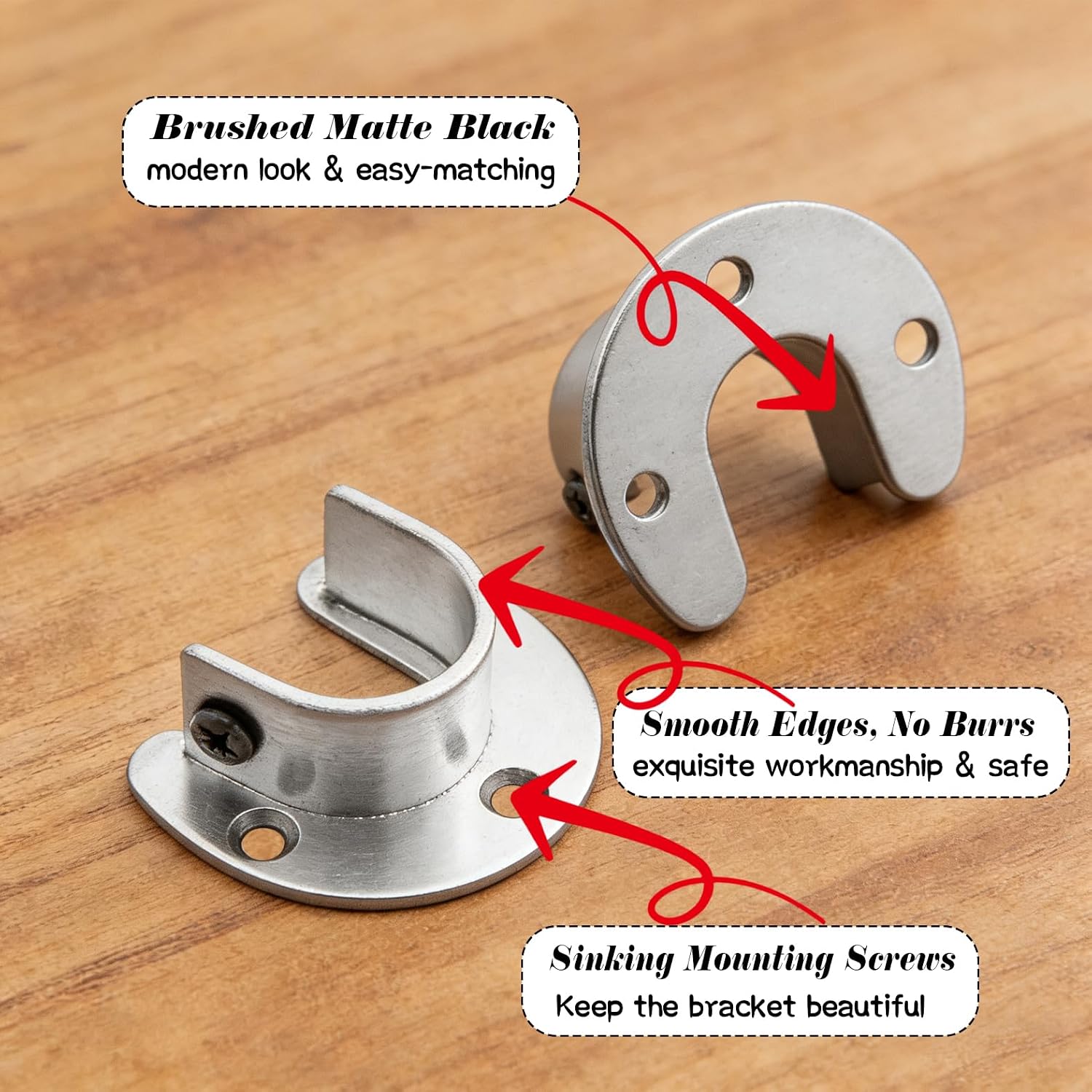 4 Pack Silver Heavy Duty Closet Rod Bracket, Stainless Steel Closet Pole Socket Wardrobe Bracket, U-Shaped Rod Holder for Closet/Storage Spaces(25mm)
