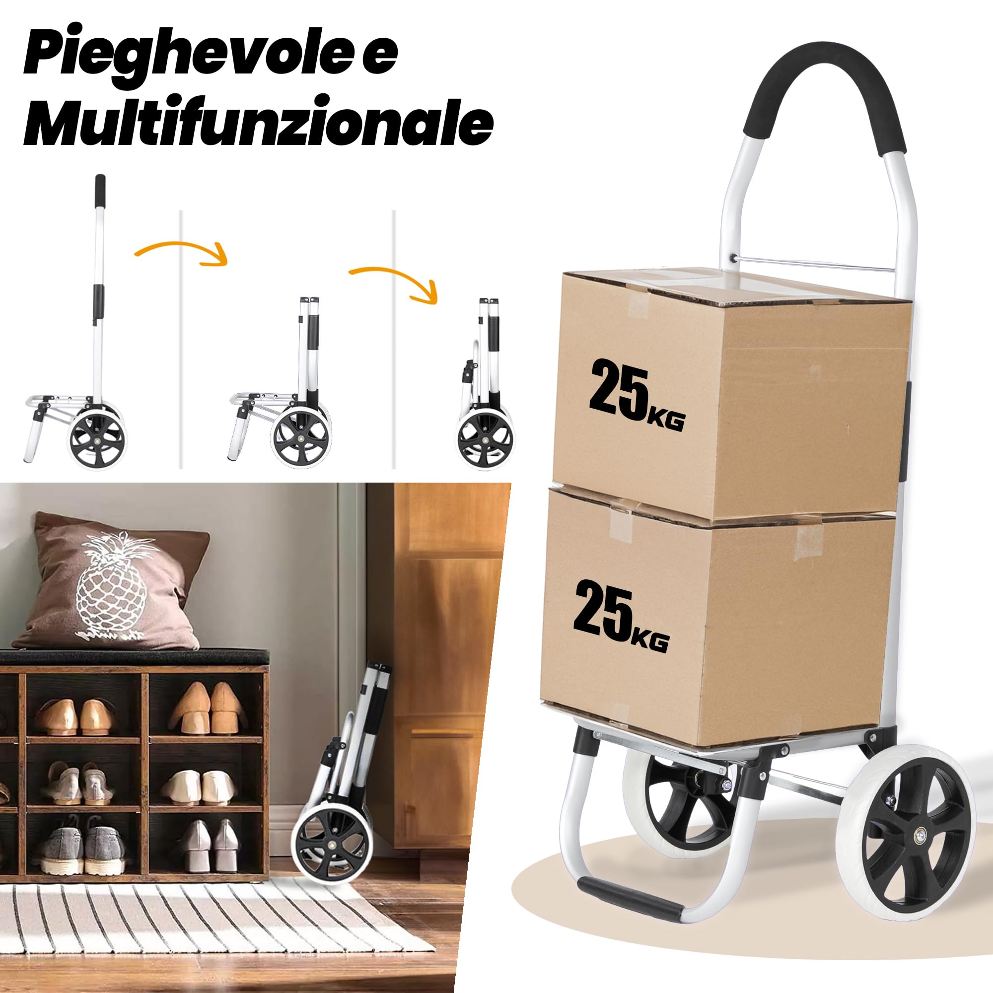 Eskey Carrello per la spesa con vano frigo, pieghevole, pieghevole, impermeabile, 50 l, catarifrangenti
