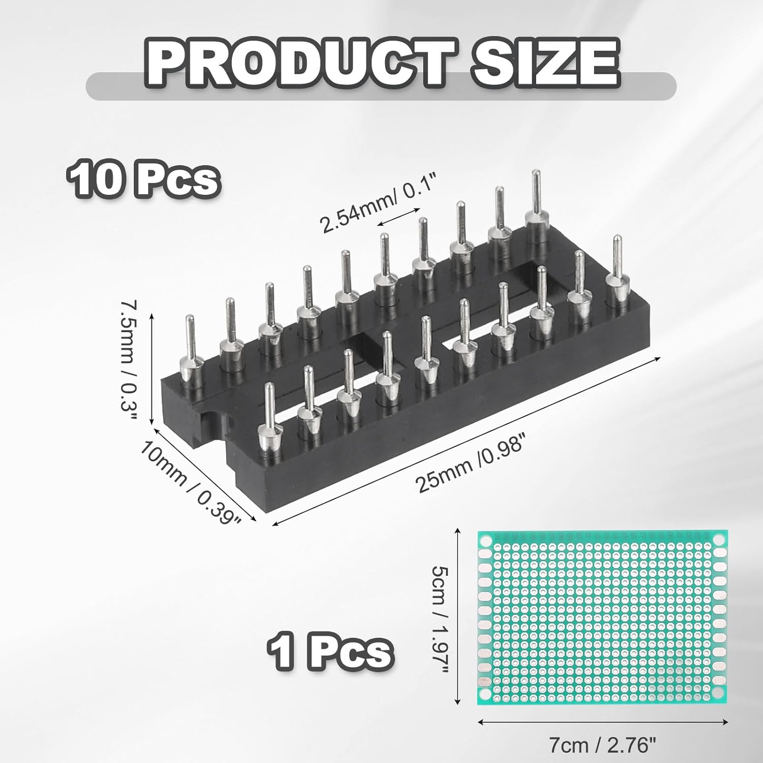 MECCANIXITY 10Pcs 500V DIP IC Chip Socket Adapter 2.54mm Pitch 20 Round Pins with Single-Sided Tin-Plated Circuit Board for Breadboard PCB Board Chip