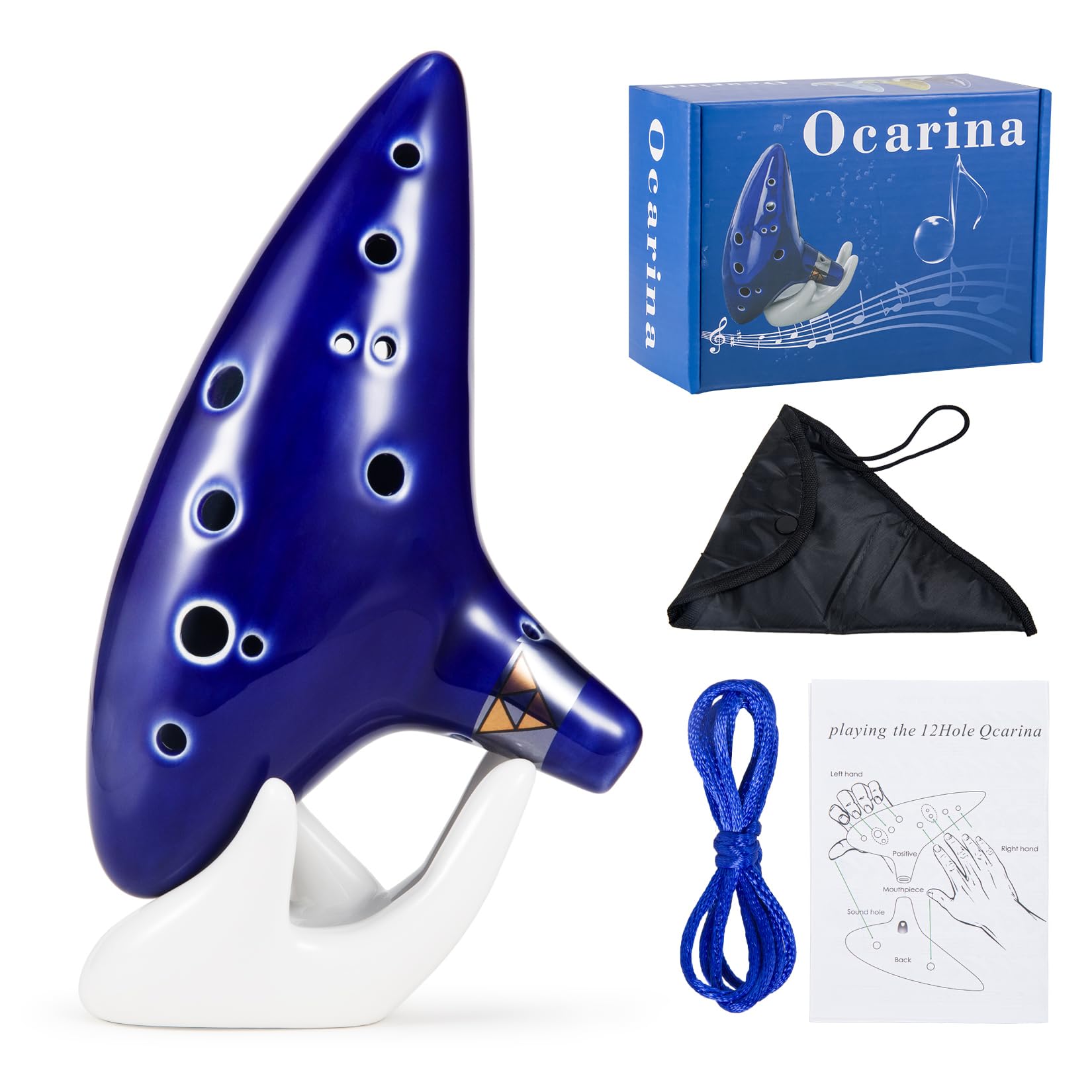Zelda Ocarina 12 Holes Alto C Tone with Song Book (Songs From the Legend of Zelda), Sound Healing Instruments for Beginners with Display Stand Protective Bag (Navy Blue)