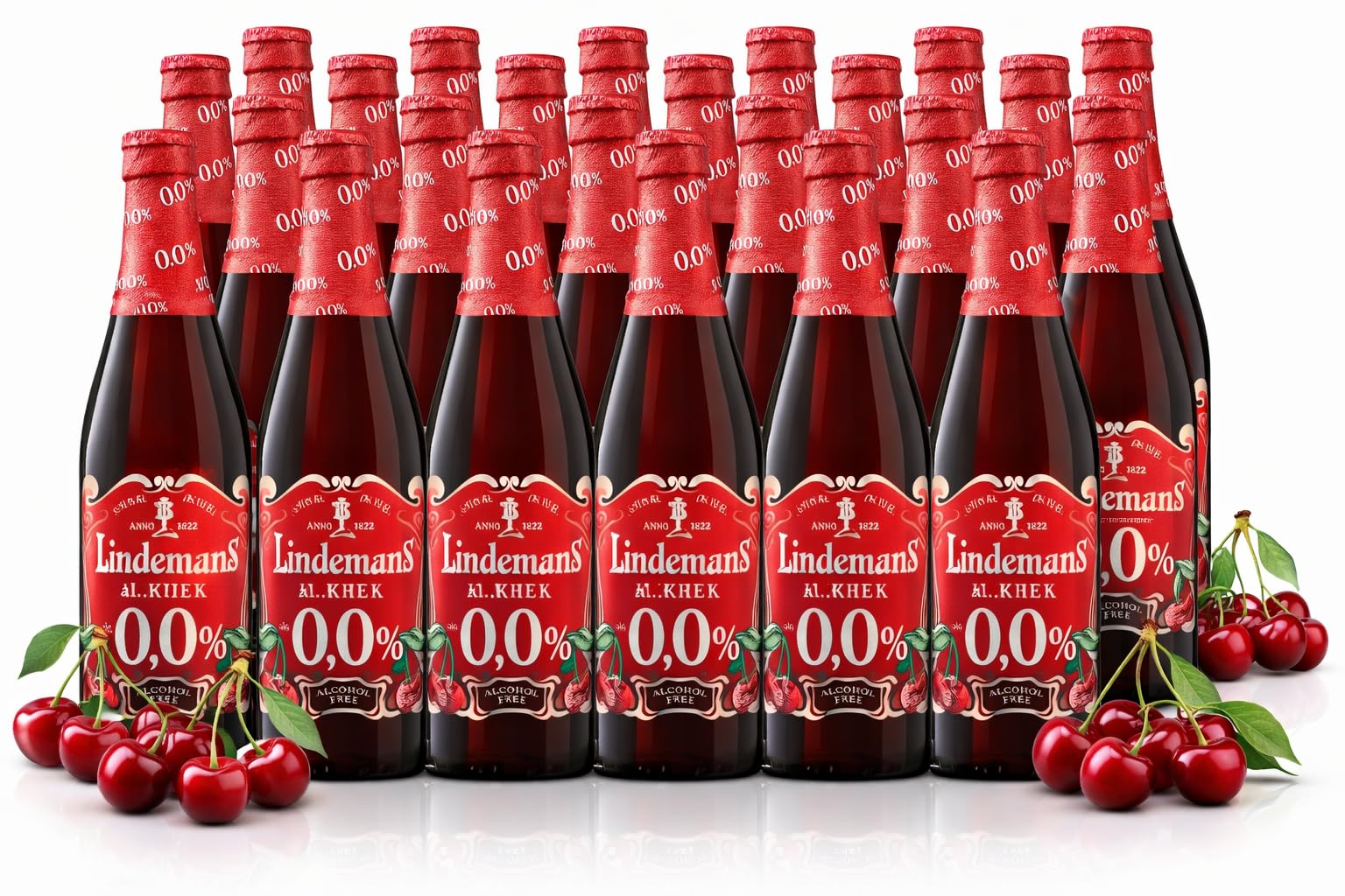 Lindemans Kriek Belgisches Kirschbier, 24 Flaschen à 250ml, 0% Vol, Alkoholfrei, Lambic Fruchtbier, Süß-Sauer