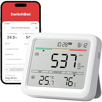 SwitchBot CO2 Detector, CO2 Meter with Thermometer Hygrometer Indoor, Air Quality Meter with CO2 Alarm, Bluetooth CO2 Sensor 