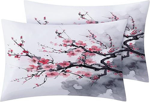 Miniatura 4 de GEDAEUBA Sábanas japonesas de flor de cerezo tamaño King  Sábanas Sakura para niños y niñas, juego de sábanas de pintura de tinta oriental con