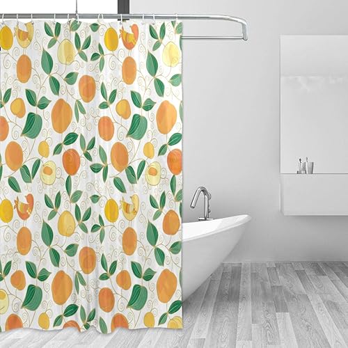Miniatura 2 de Cortina de ducha de melocotón amarillo melocotón fruta con hojas verdes y amarillo patrón decorativo de pájaro para decoración de baño cortinas de