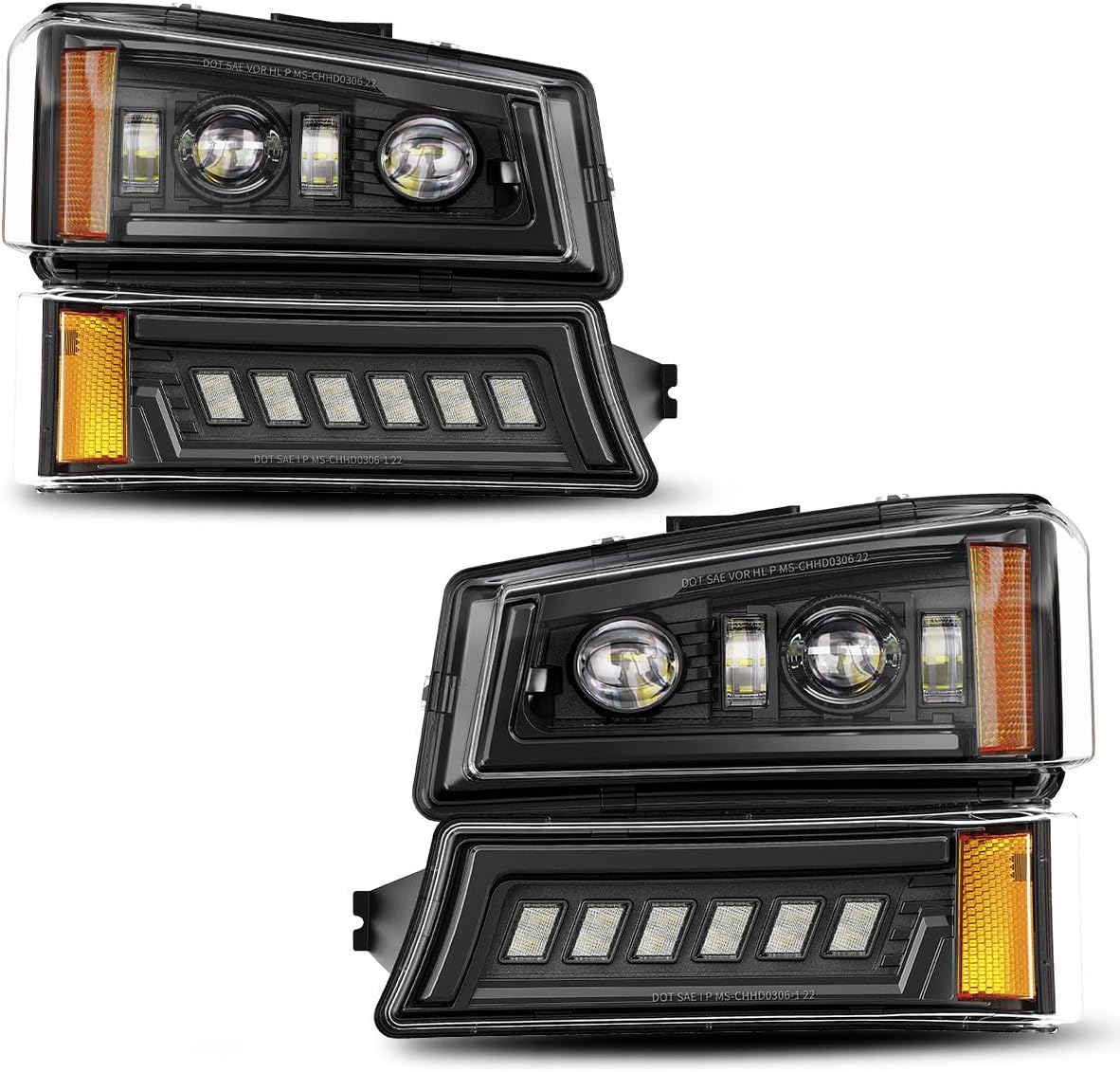 Z-OFFROAD LED Headlights Assembly DOT Approved with DRL Turn Signal Hi/Low Sealed Beam Compatible with 03-06 Chevy Silverado Avalanche (No DRL + Amber Side Marker) Black- No DRL + Amber Side Marker