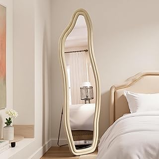 Comprar Espejo asimétrico de 140 x 45 cm, espejo de cuerpo entero, espejo de pie, espejo de pared, espejo de suelo grande con soporte, espejo decorativo para dormitorio, salón o vestidor (dorado, 140 x 45 cm)