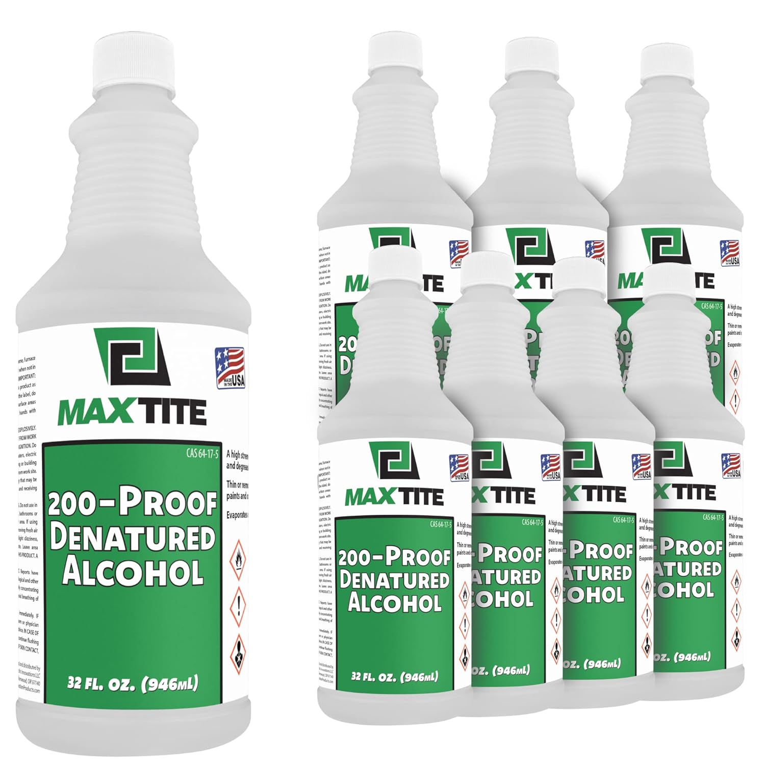 MAXTITE Denatured Alcohol, 200-Proof (2 Gallons Total, 8 Pack of 32 oz Bottles)