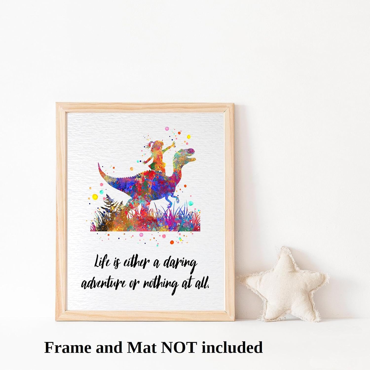 Dignovel Studios 11X14 Unframed Girl Riding a Dinosaur Life is Adventure Inspirational Quote Positivity Affirmation Watercolor Art Print Poster Wall Hanging Decor DN873