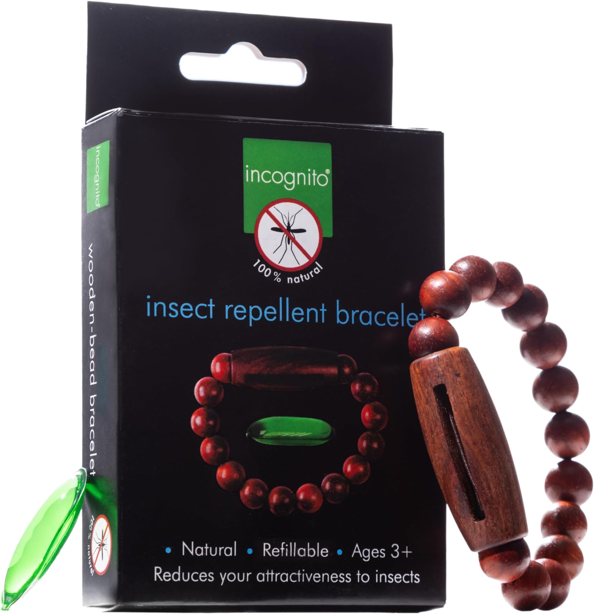 Mosquito Repellent Bracelet Refillable Wooden Medium | Natural citronella mosquito repellent wristband with replaceable capsule; reusable and lightweight for travel and outdoors.