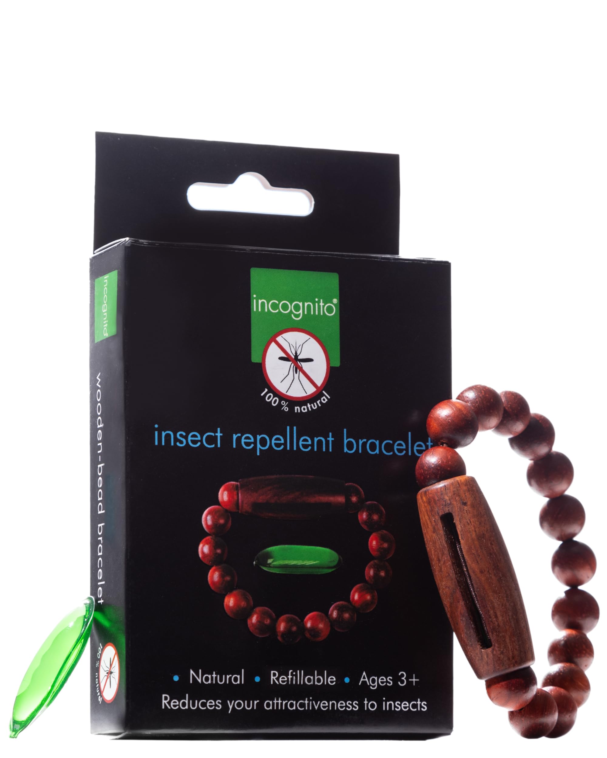 Mosquito Repellent Bracelet - Natural Lightweight Re-fillable Wooden Insect Repellent Bracelet - Anti Mosquito Bracelet with Interchangeable Capsules - Size M