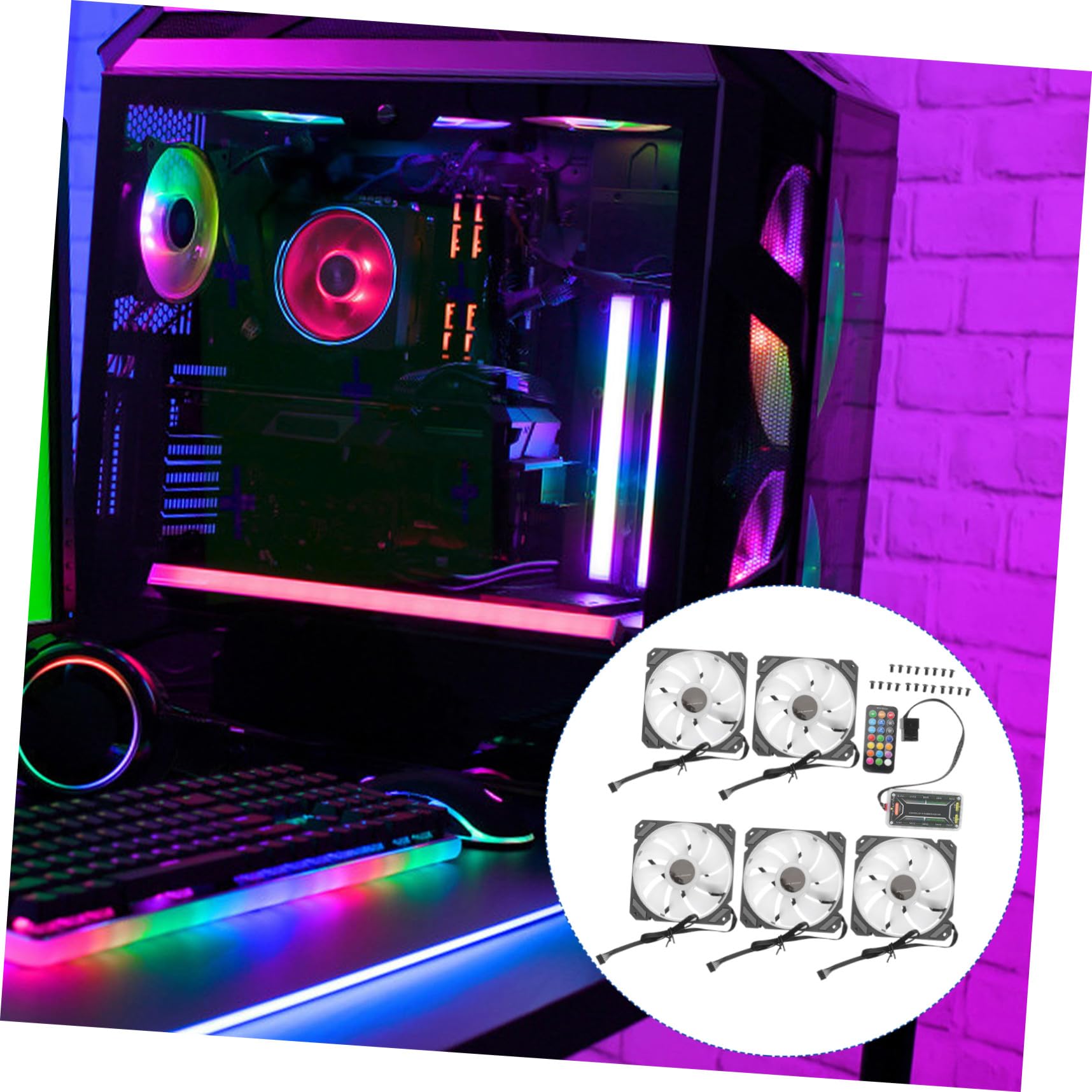 OUNONA Ventilador de Refrigeración LED Rgb de 12cm para Ordenador con Controlador Estándar, y Silencioso, Adecuado para Gaming en Fiesta Verano