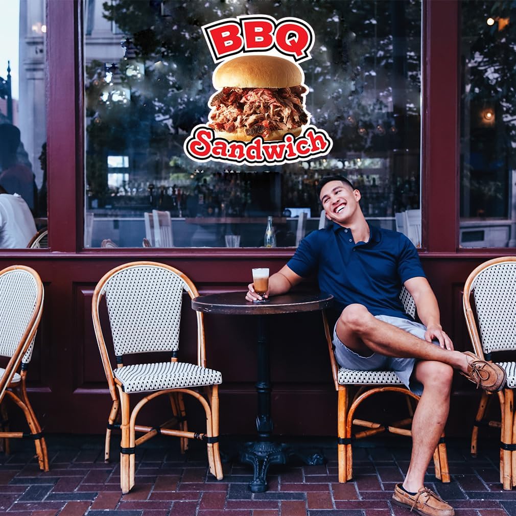 Die-Cut Sticker Multiple Sizes BBQ Sandwich Style A Restaurant & Food Barbecue Sandwich Indoor Decal Concession Sign Red - 36in Longest Side