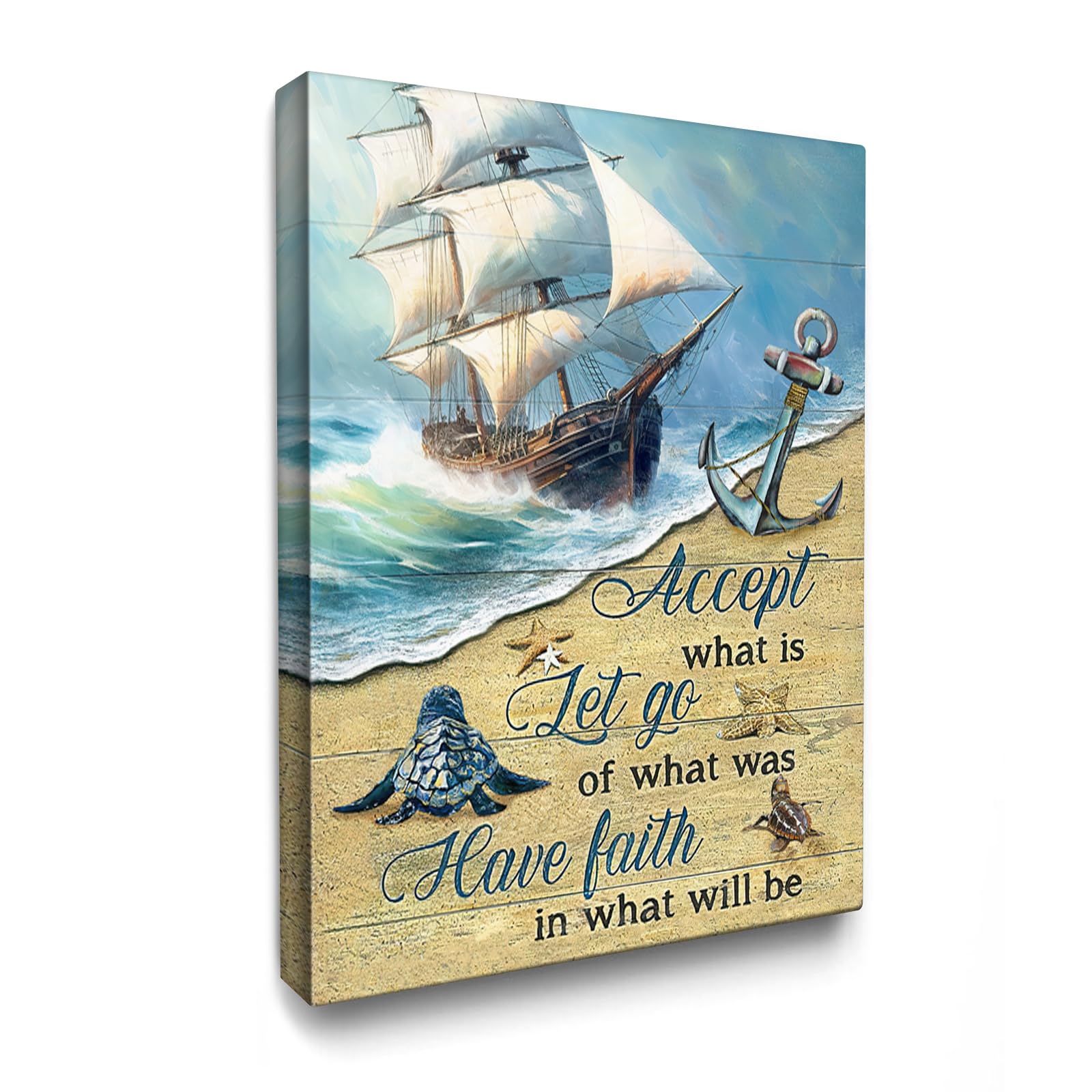 LuslyaInspirational Sea Turtle Wall Art Canvas Christian Turtle Scripture Painting Nautical Wall Decor Framed Posters Home for Living Room Bedroom Bathroom Decoration 12x16 inch