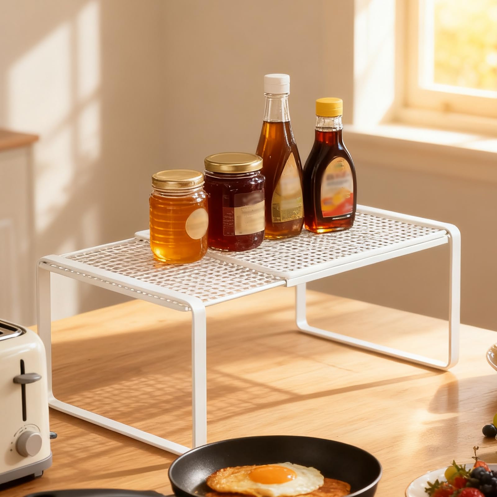 Scaffale estensibile per armadio telescopico, 38-62 cm, larghezza 27 cm, altezza 22 cm, impilabile, organizer per spezie per armadi da cucina e piani di lavoro, banconi, dispensa