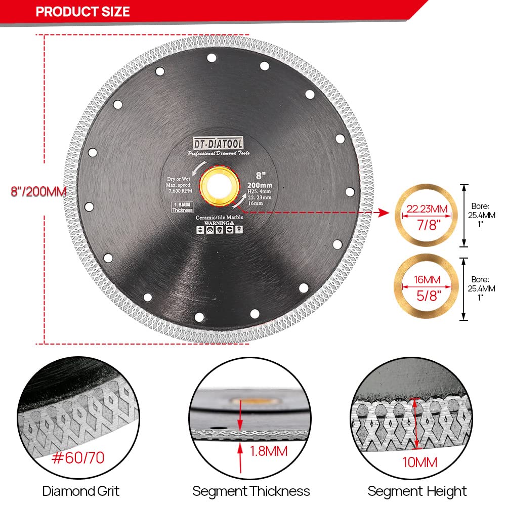 SHDIATOOL Diamantdoorslijpschijf 200 mm / 8 inch X Mesh Turbo