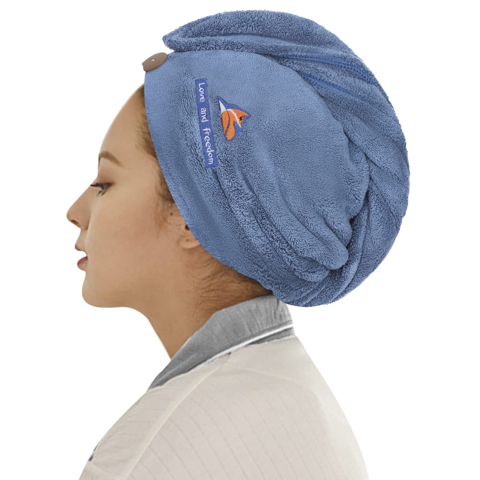 Hair Turban Towel Dry Hair Turban Girls Long Hair Wrap Towel for Women Ladies Microfibre Towel Wet Hair Wrap Super Absorbent Soft Head Towel Wrap with Button for Bathing Shower SPA Quick Drying