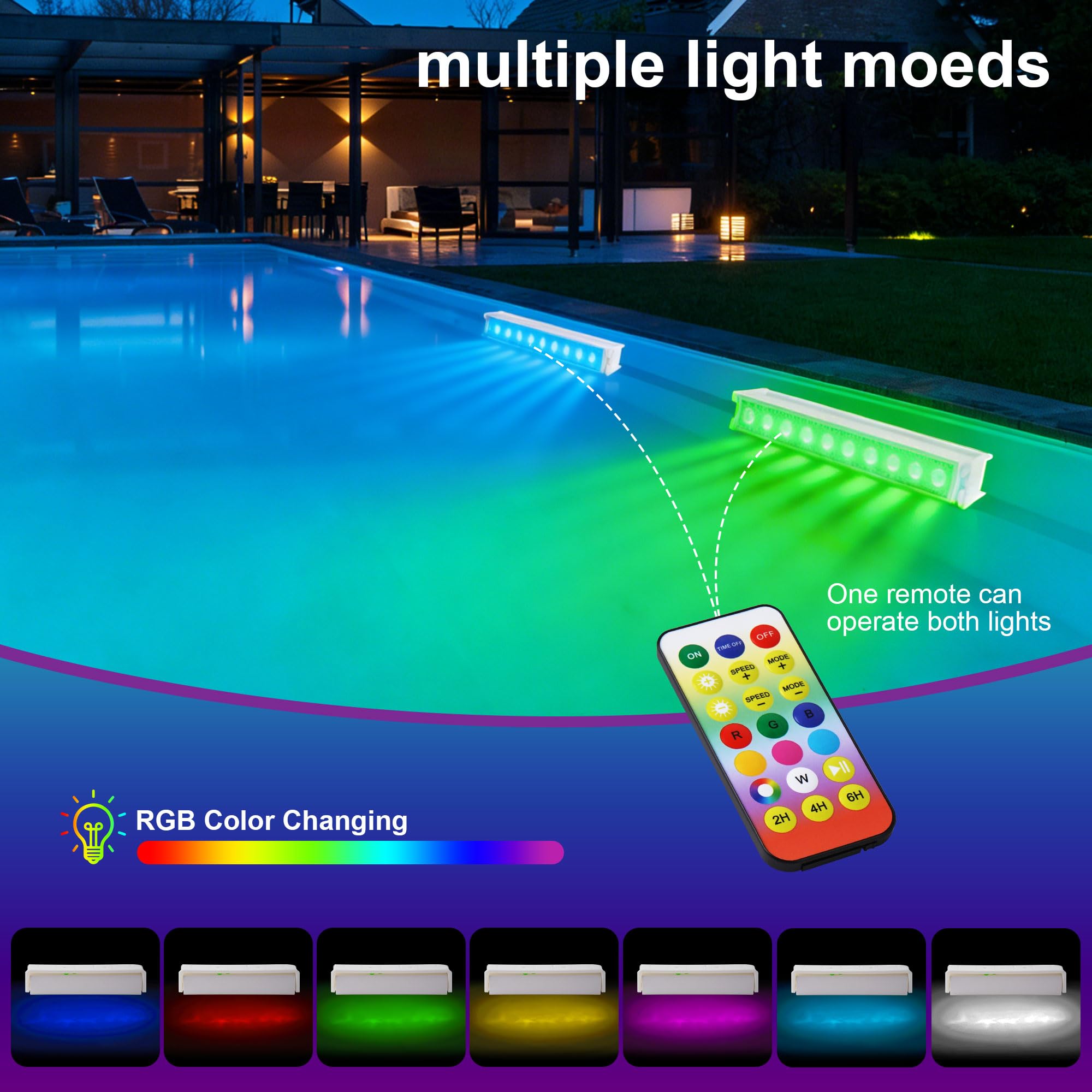 Luz LED bajo el agua para piscina inalámbrica y recargable, lámpara sumergible con mando a distancia, 8 modos de iluminación, IP68 impermeable piscina fuera del suelo, estanques y fiestas (2)