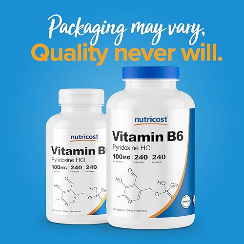 Miniatura 8 de Nutricost Vitamina B6 (Piridoxina HCl) 100 mg, 240 Cápsulas